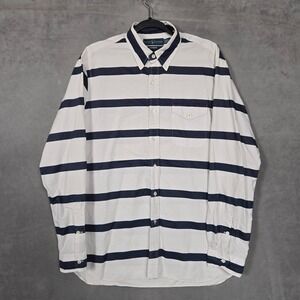 Polo Ralph Lauren Custom Fit Nautical blue white stripe pocket men L Vintage L/S